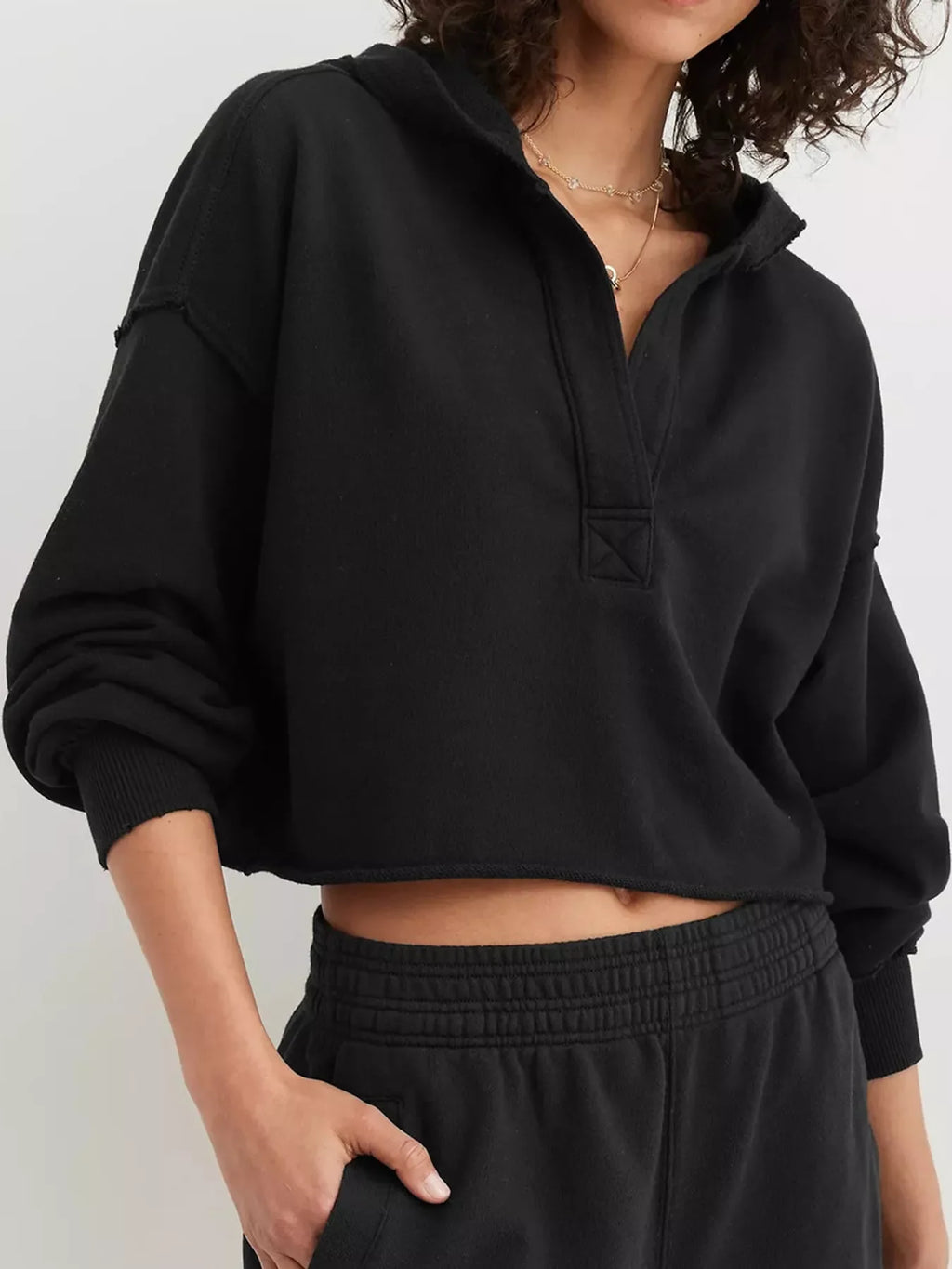 Dropped Shoulder Cropped Hoodie