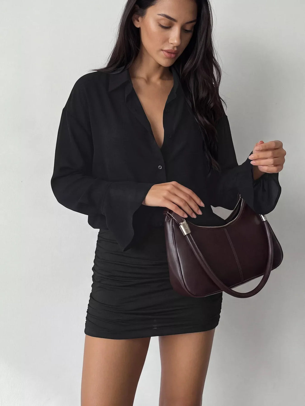 Button Front Flounce Sleeve Bodycon Shirt Dress