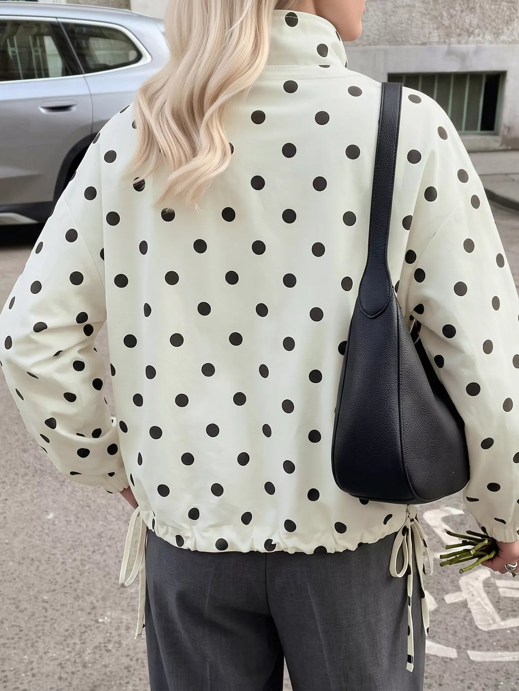 Polka Dot Stand-Collar Casual Jacket