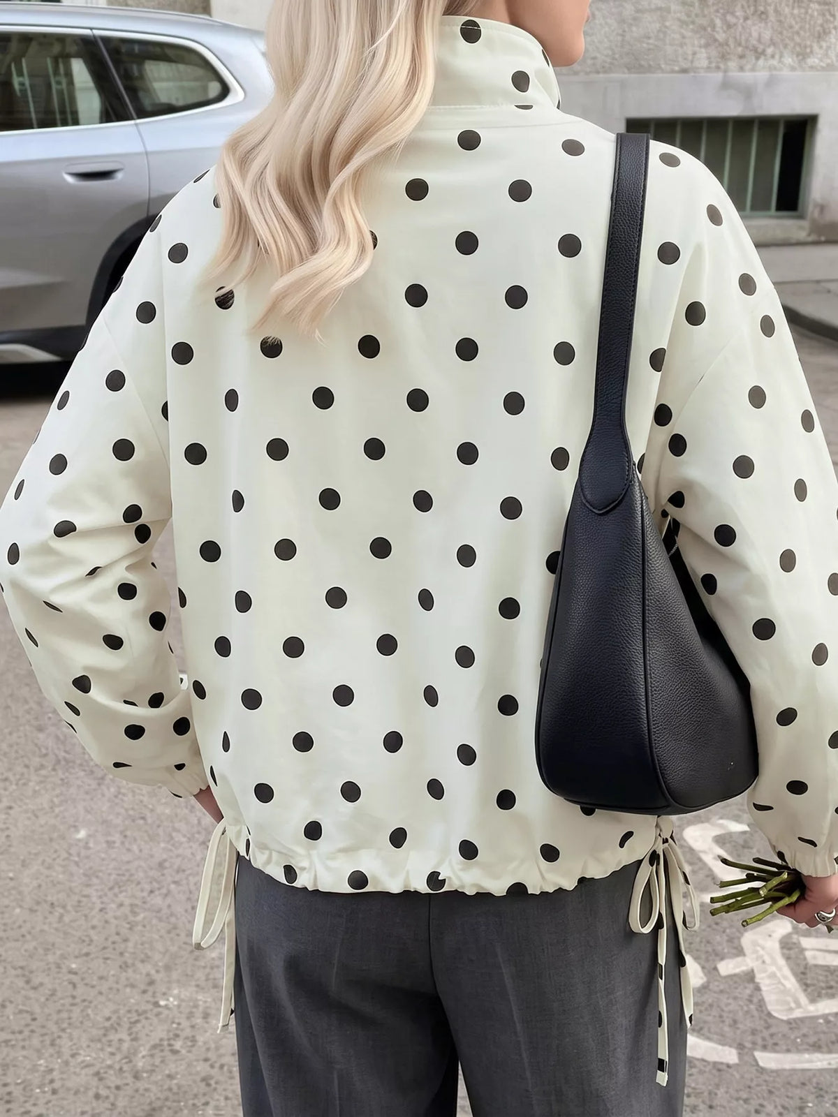 Polka Dot Stand-Collar Casual Jacket