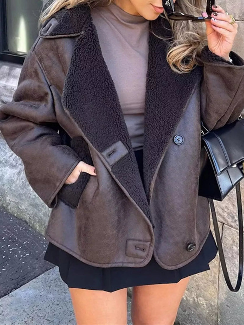 Sherpa Collar Dropped Shoulder Jacket