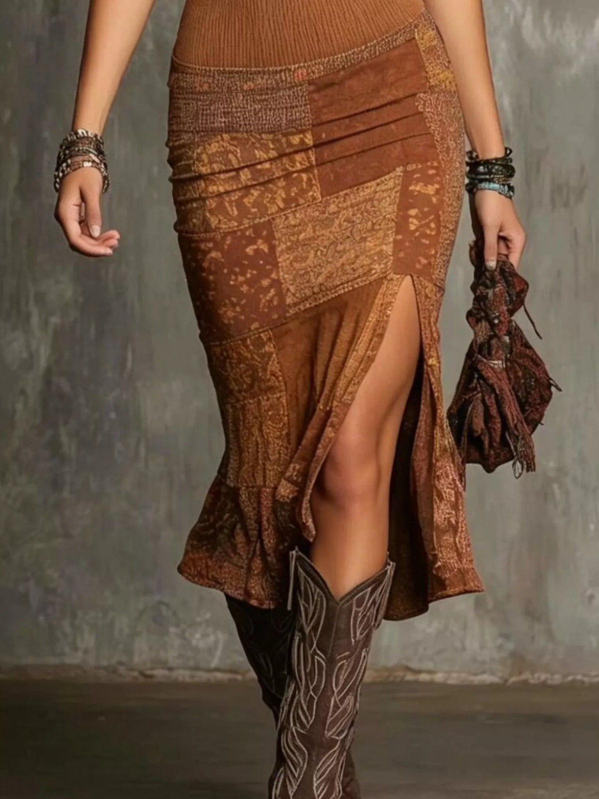 Slit Printed Sleeveless Midi Dress