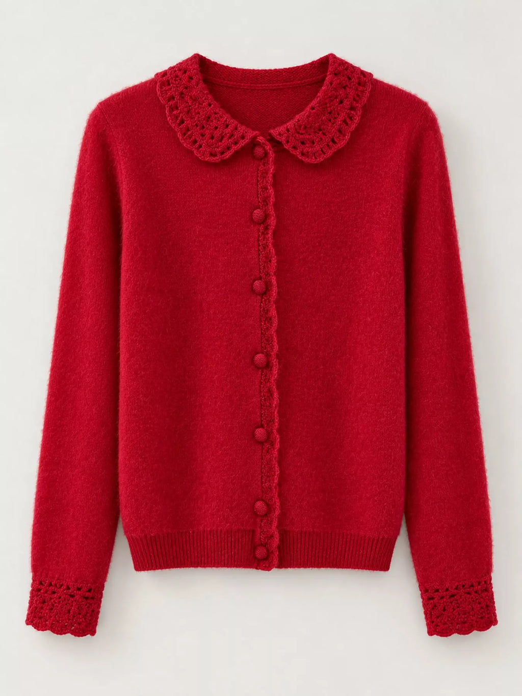 Lace-Collar Button Down Knit Cardigan