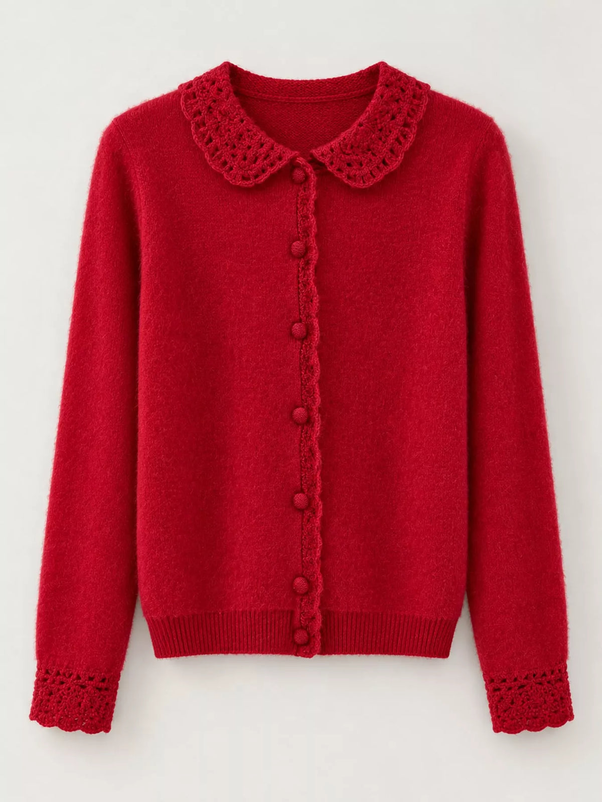 Lace-Collar Button Down Knit Cardigan