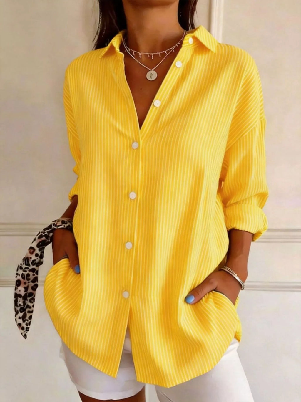 Full Size Striped Button-Down Long Sleeve Shirt Plus Size