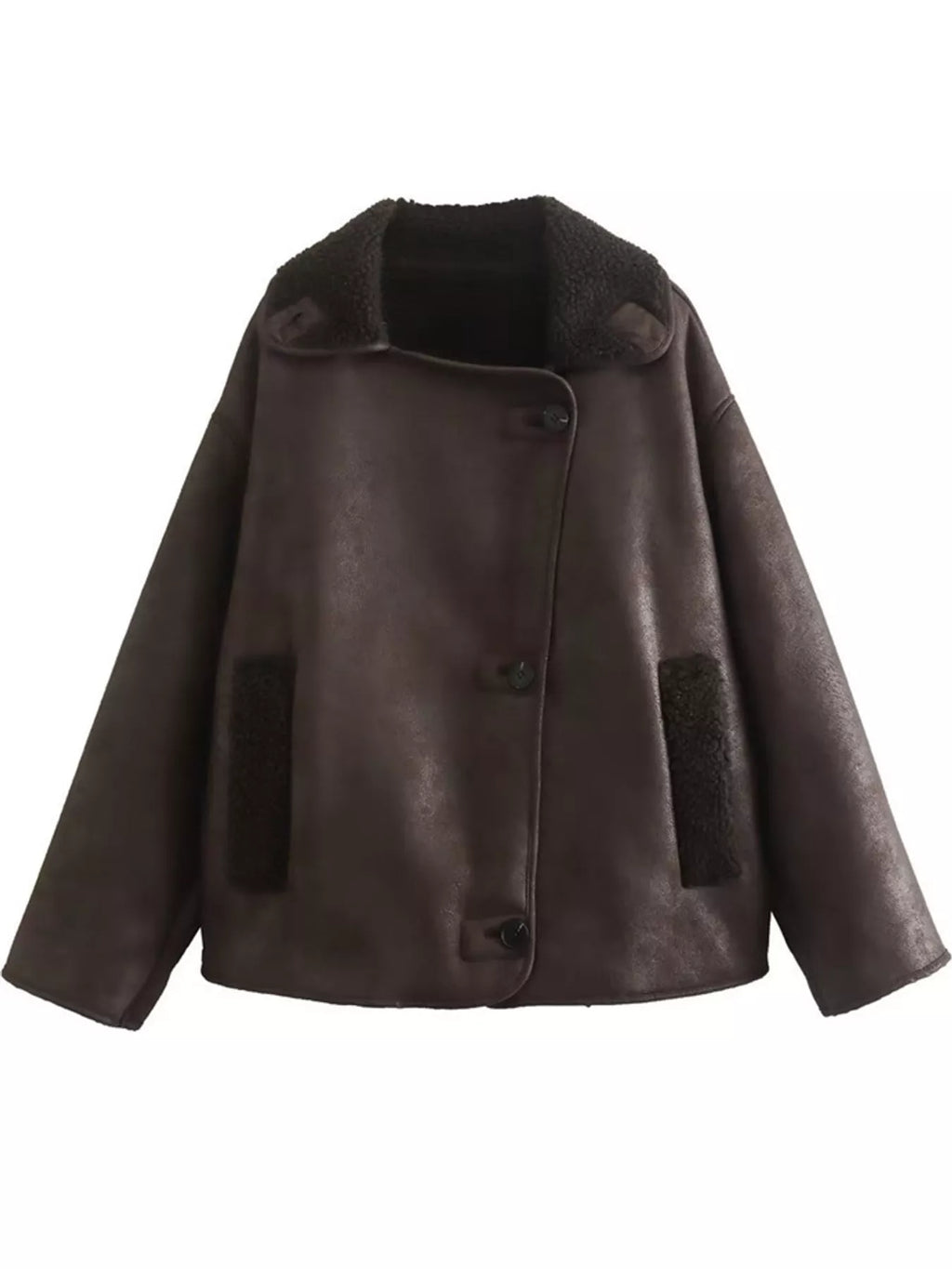 Sherpa Collar Dropped Shoulder Jacket