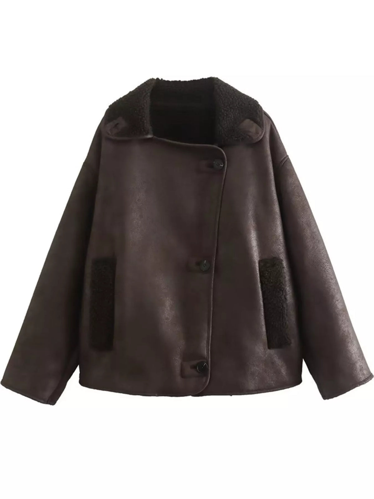 Sherpa Collar Dropped Shoulder Jacket