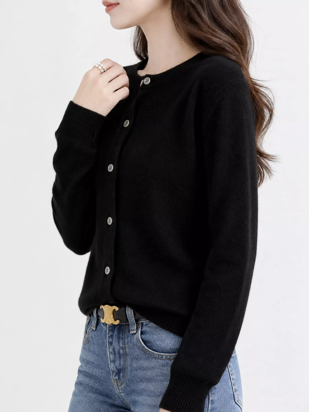 Crew Neck Button-Down Cardigan