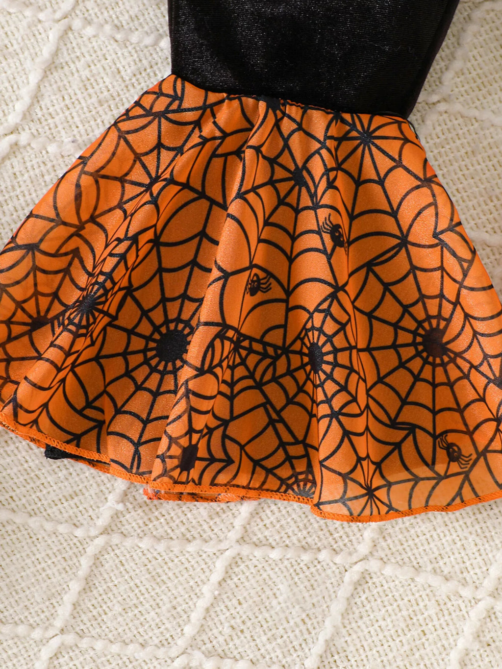 Children's Halloween Pumpkin Long Sleeve Top and Spiderweb Bell Bottom Set