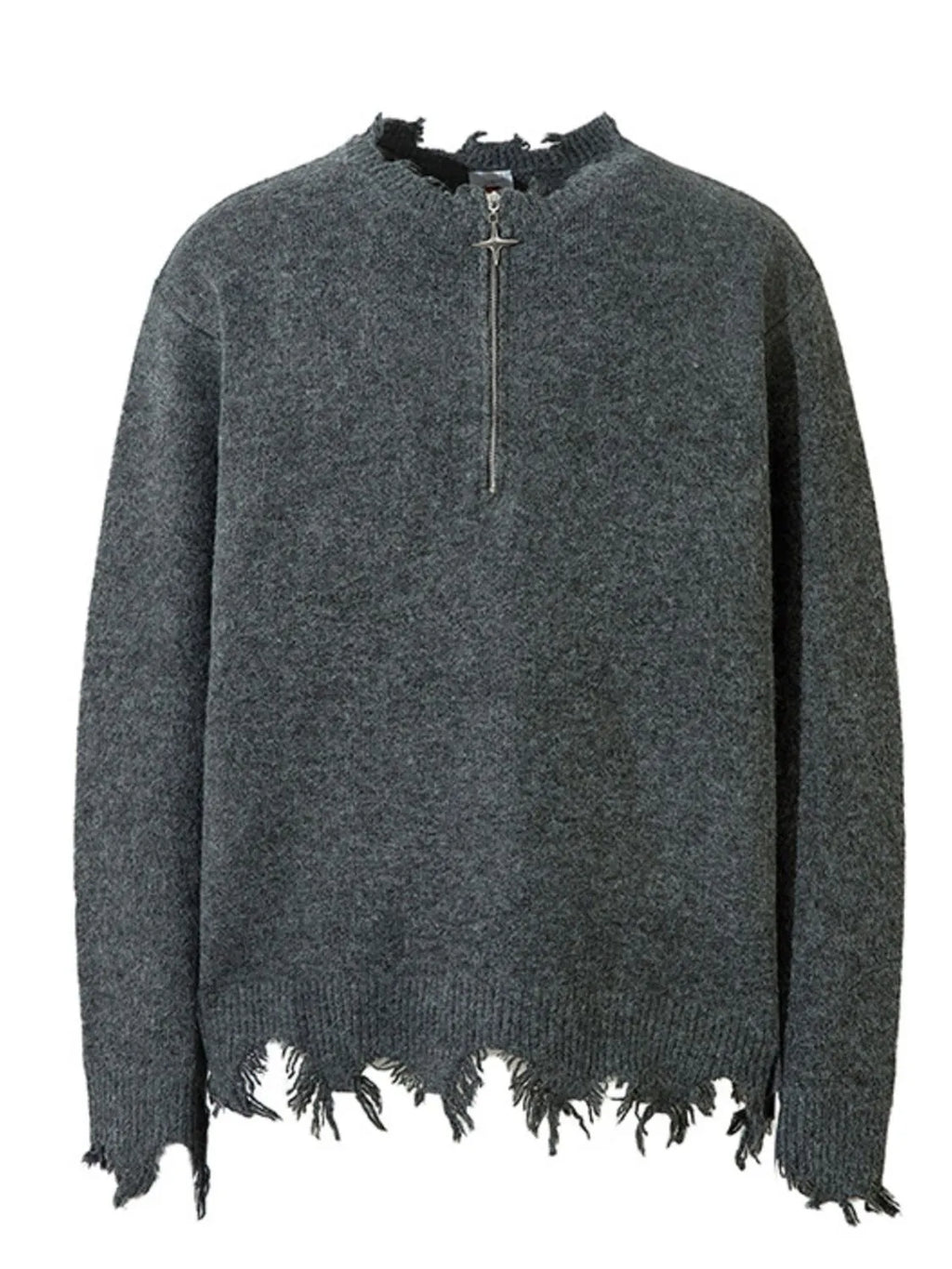 Men's Frayed Hem Quarter Zip Sweater