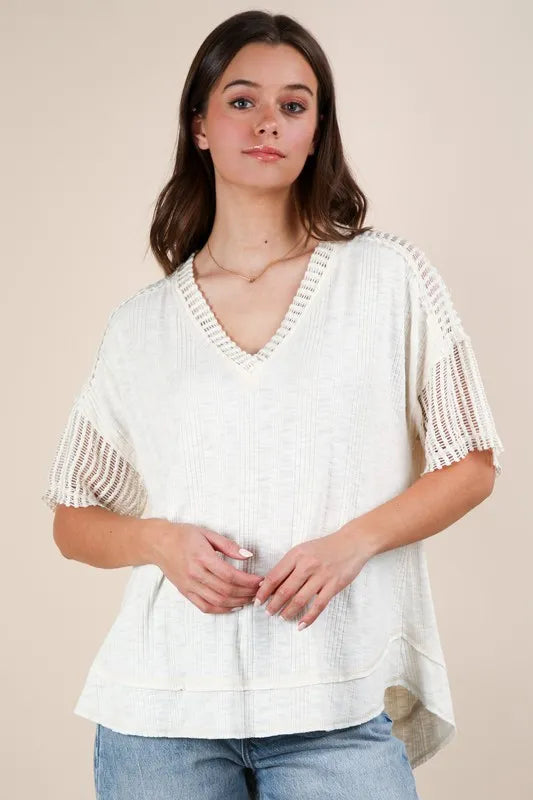 VERY J Full Size Oversized Contrast Knit Comfy Casual Top Plus Size