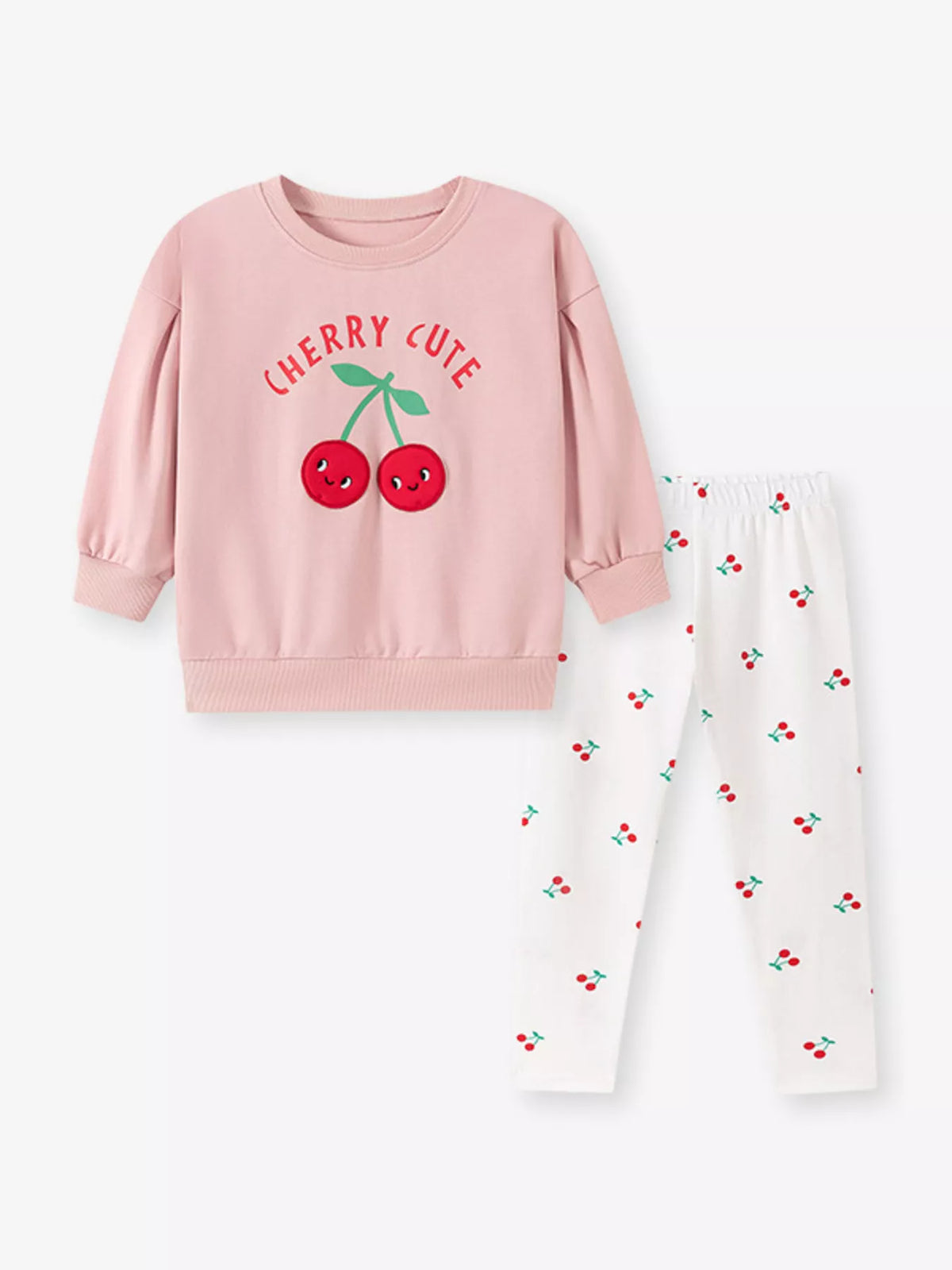 Children's Cherry Long-Sleeve Sweatshirt and Leggings Two-Piece Set