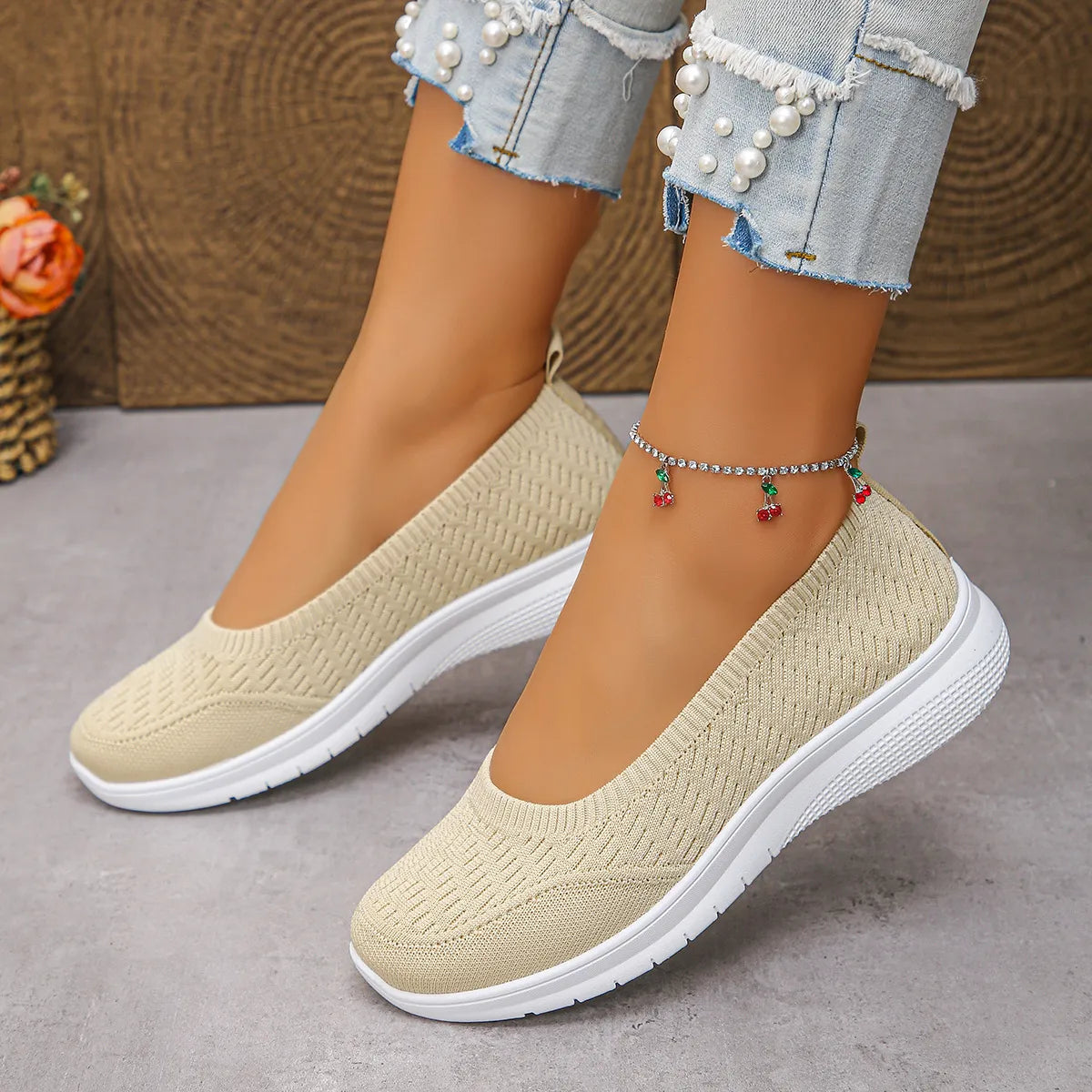 Round Toe Mesh Slip-Ons