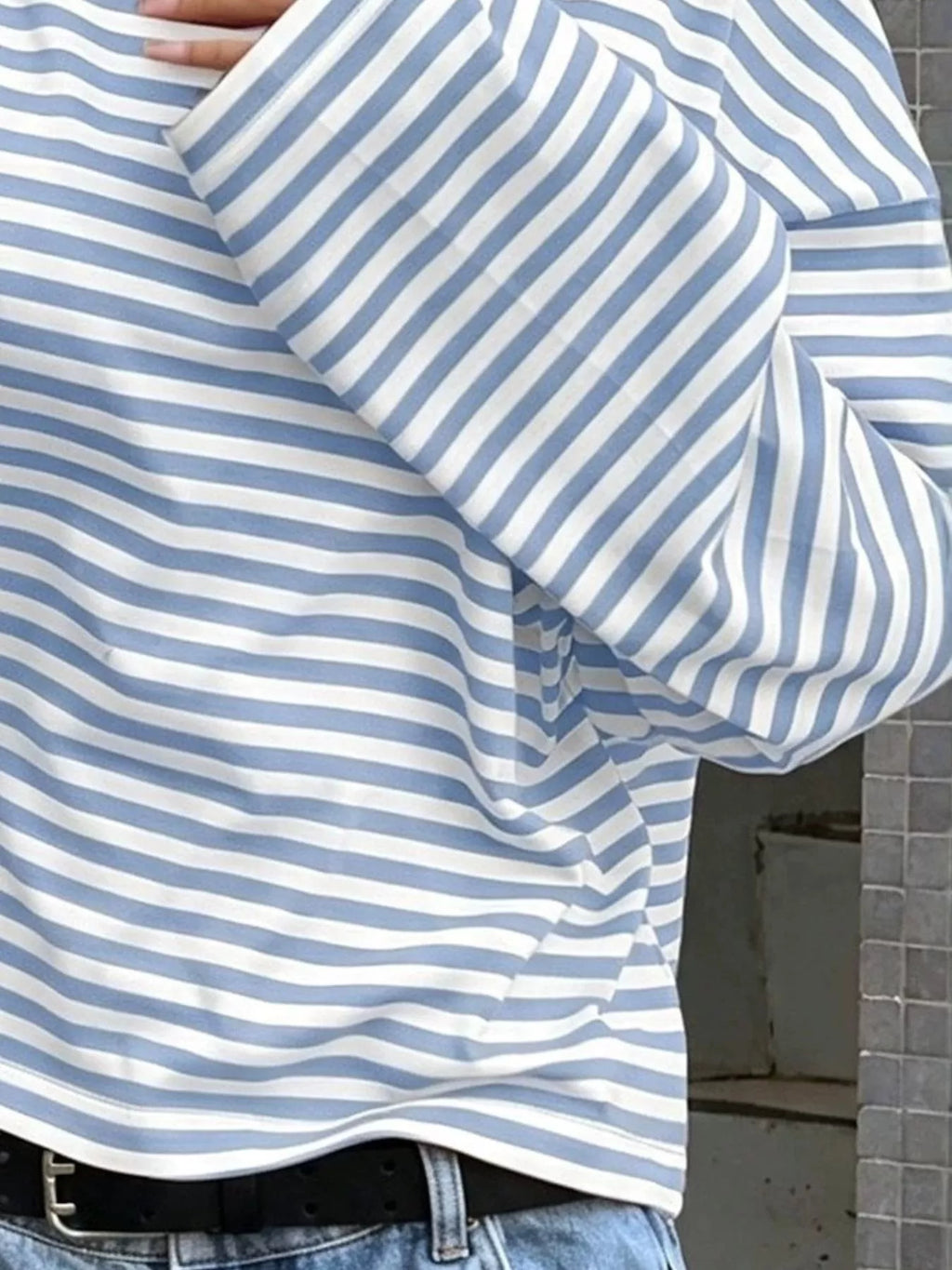 Full Size Casual Long-Sleeve Striped Crew Neck T-Shirt Plus Size
