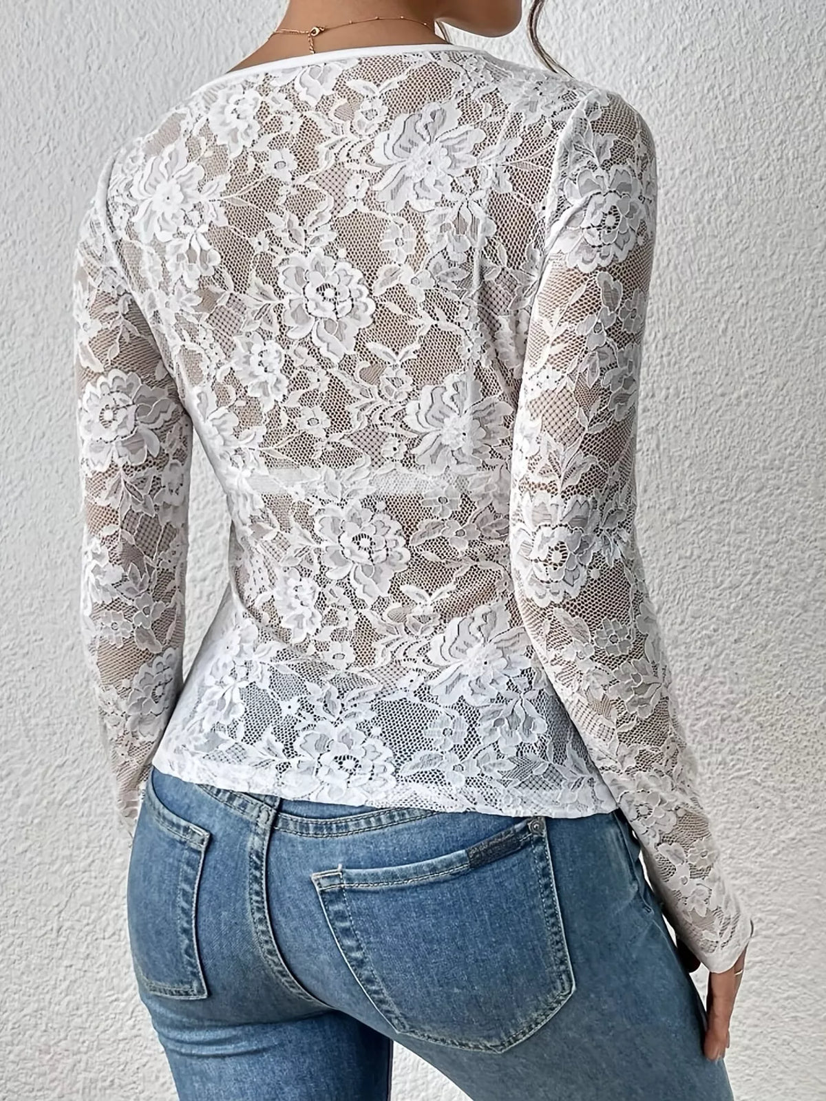 Lace V-Neck Long Sleeve Top