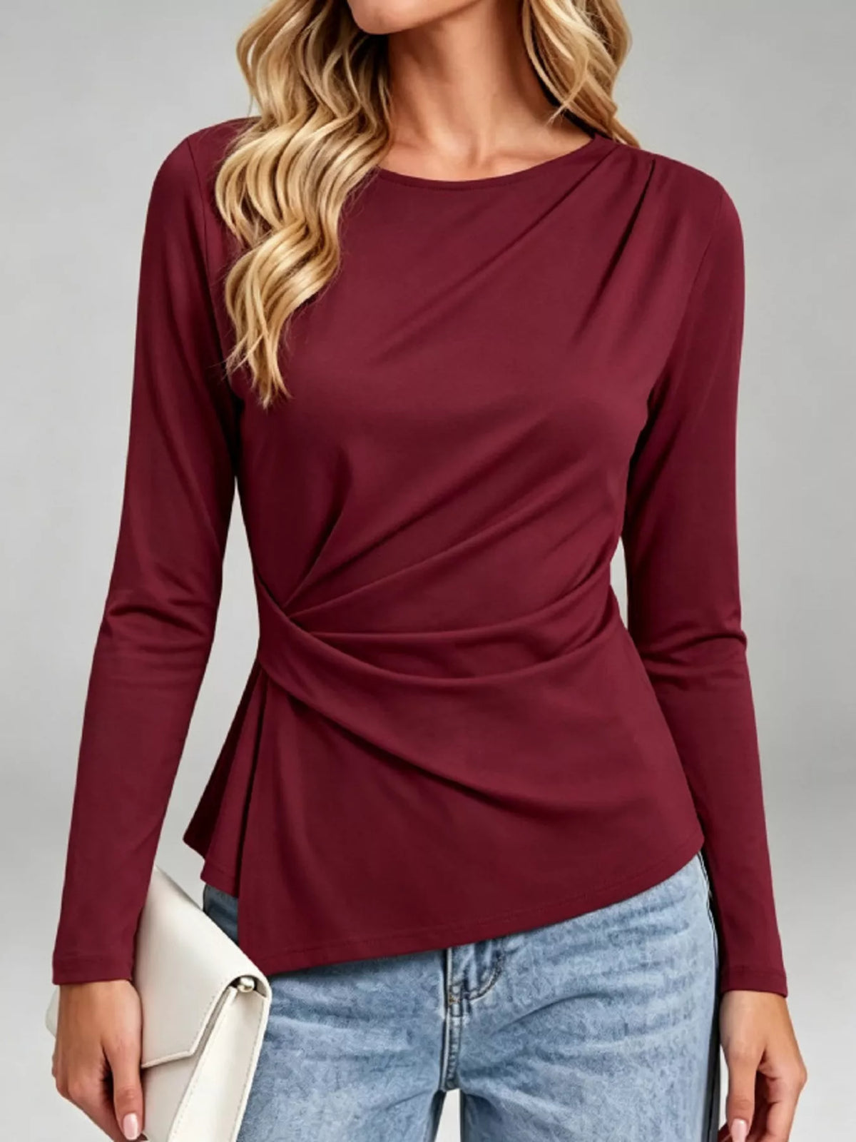 Ruched Waist Long Sleeve T-Shirt