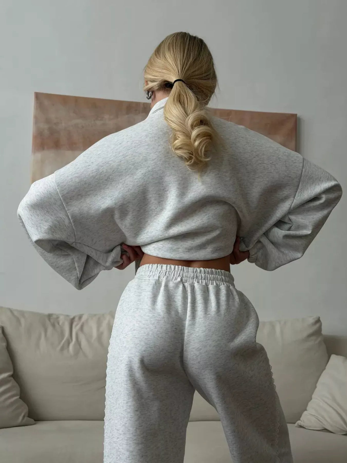 Zip-Up Jacket and Wide-Leg Pants Set