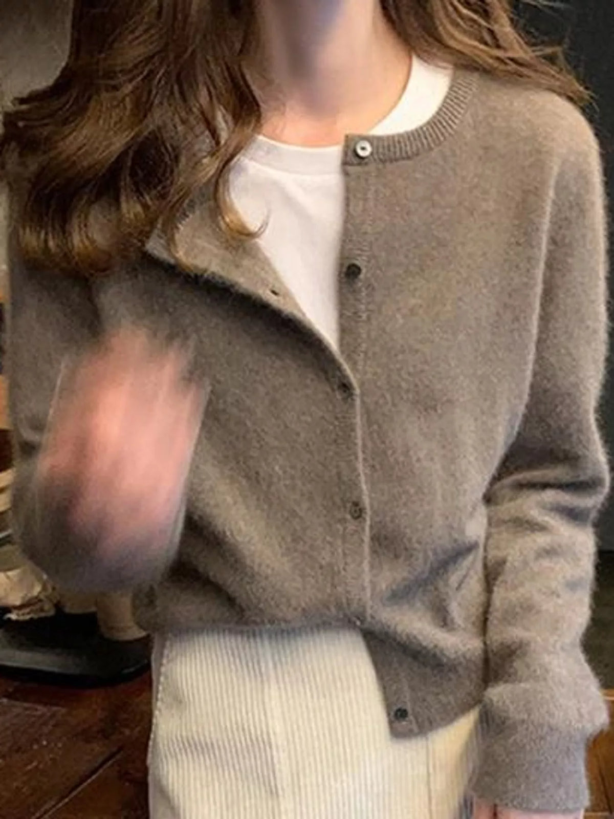 Crew Neck Button-Down Knit Cardigan