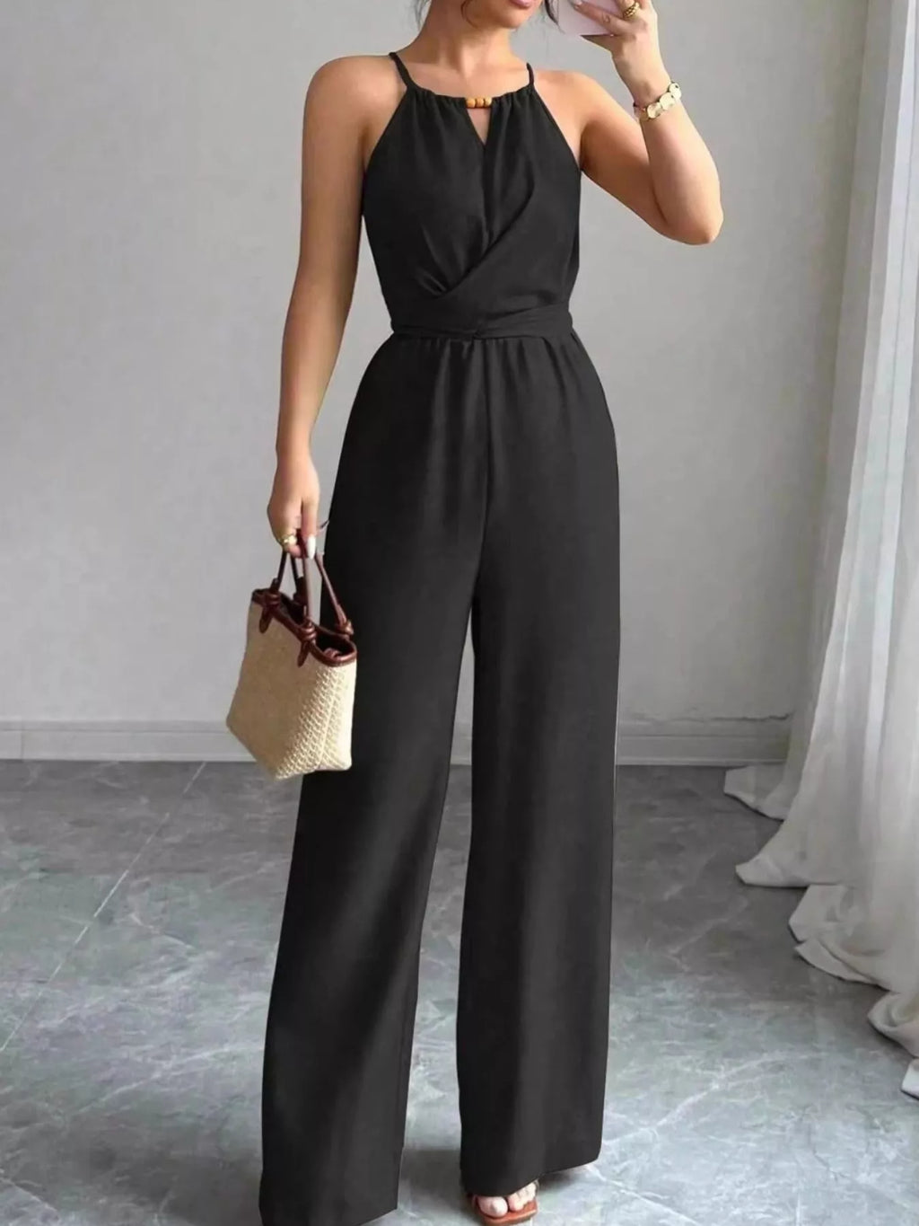 Sleeveless Tie Waist Wide-Leg Jumpsuit