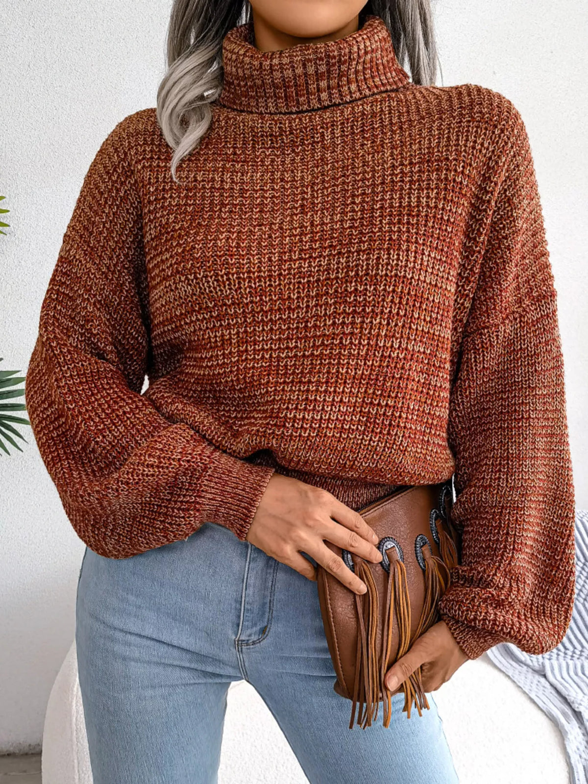 Turtleneck Dropped Shoulder Sweater