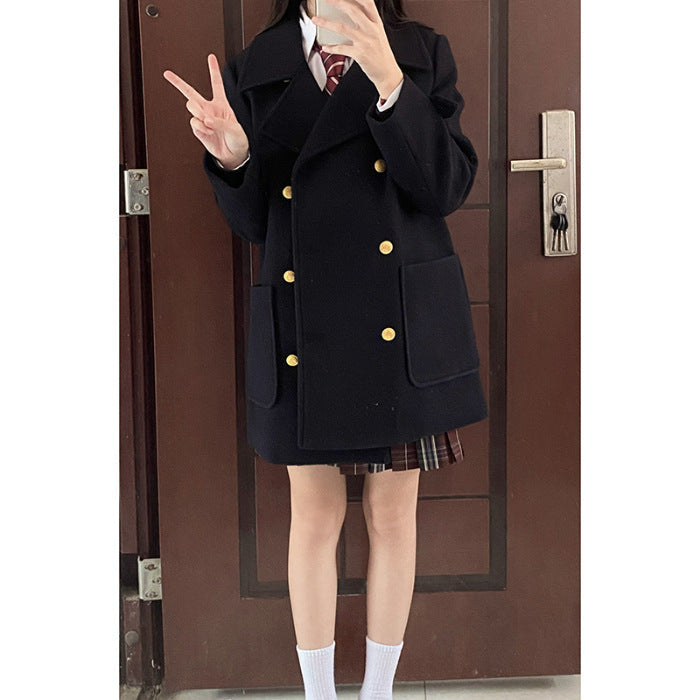 Women's Japanese-style Preppy Wool Coat For Fall And Winter