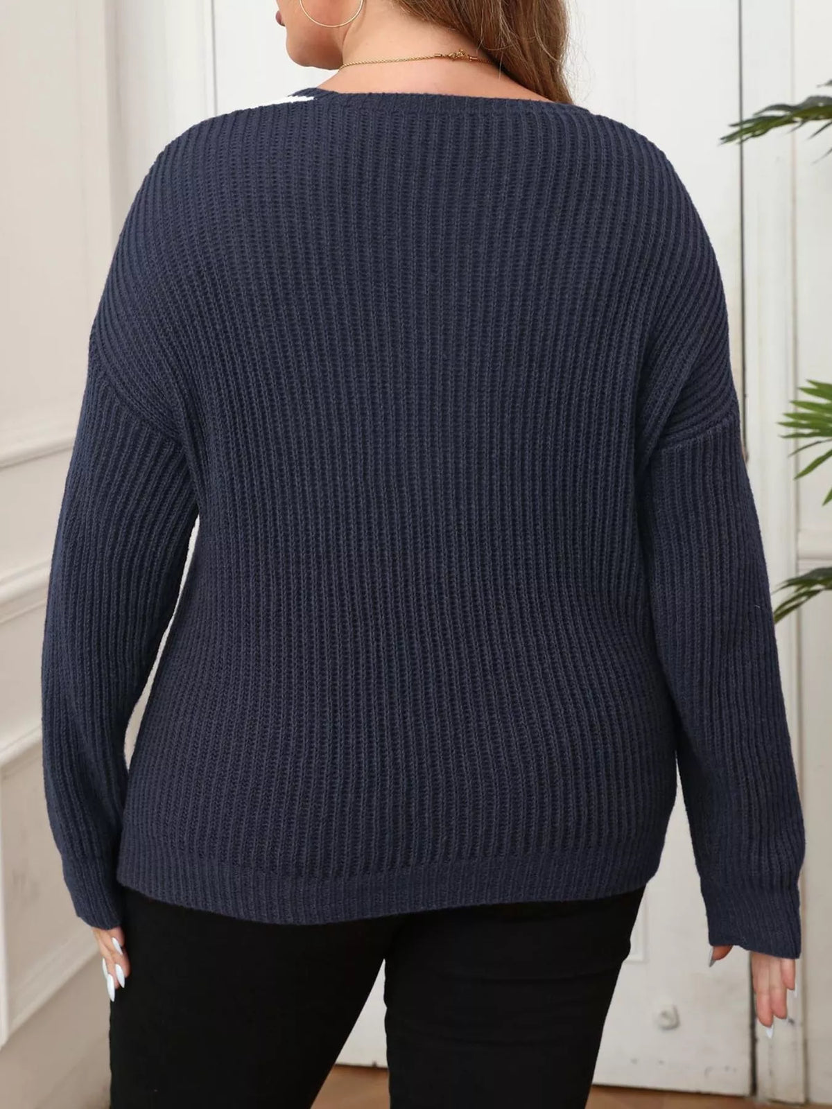Plus Size Contrast Trim Button-Decorated Sweater