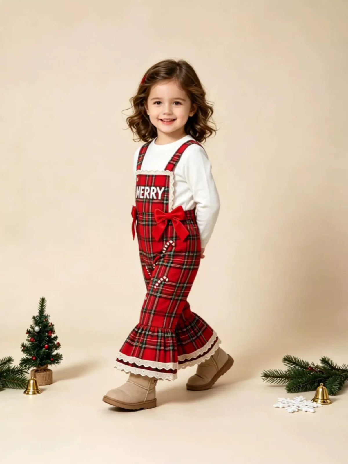 Children's Santa Baby Plaid Ruffle Jumpsuit