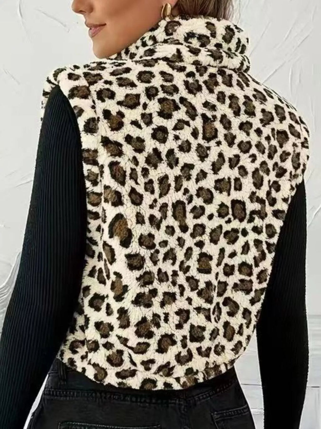 Animal Print Zip Up Vest Coat