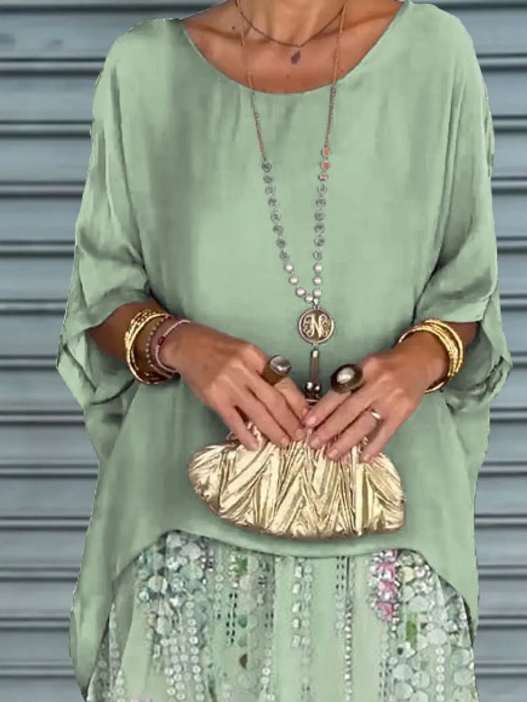 Full Size Layered Batwing Sleeve Maxi Dress Plus Size