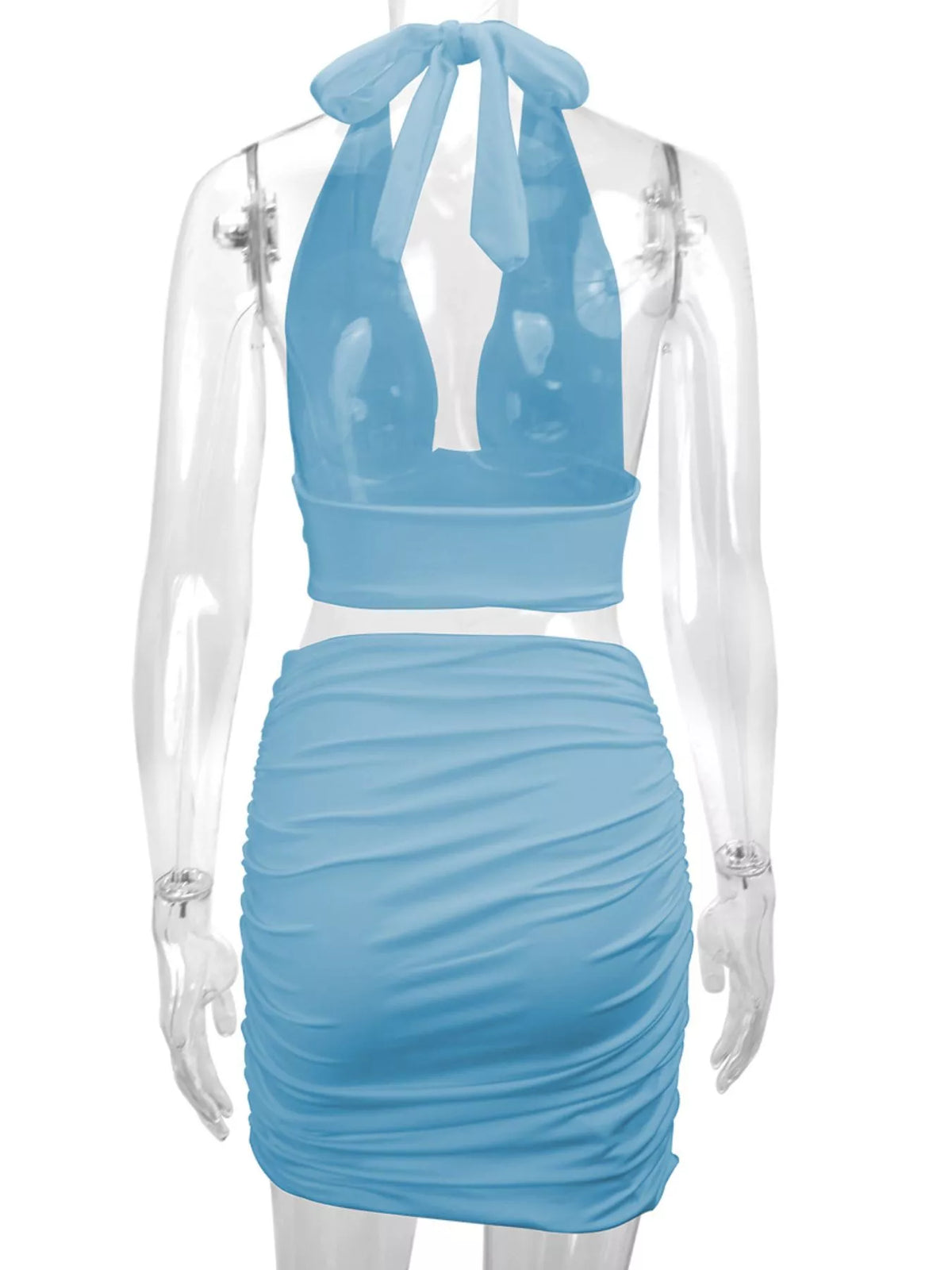 Halter Crop Top and Ruched Bodycon Mini Skirt Set