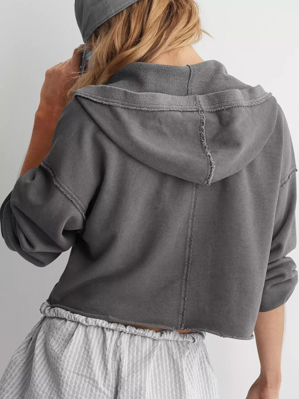 Dropped Shoulder Cropped Hoodie
