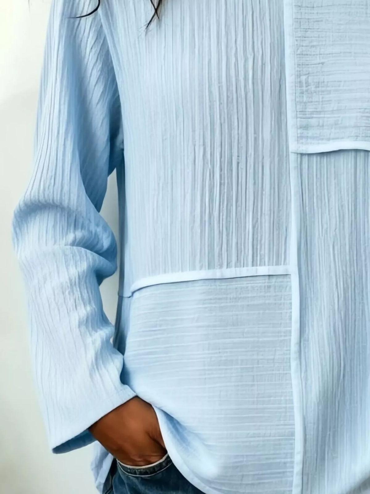 Textured Patchwork Long Sleeve Casual T-Shirt