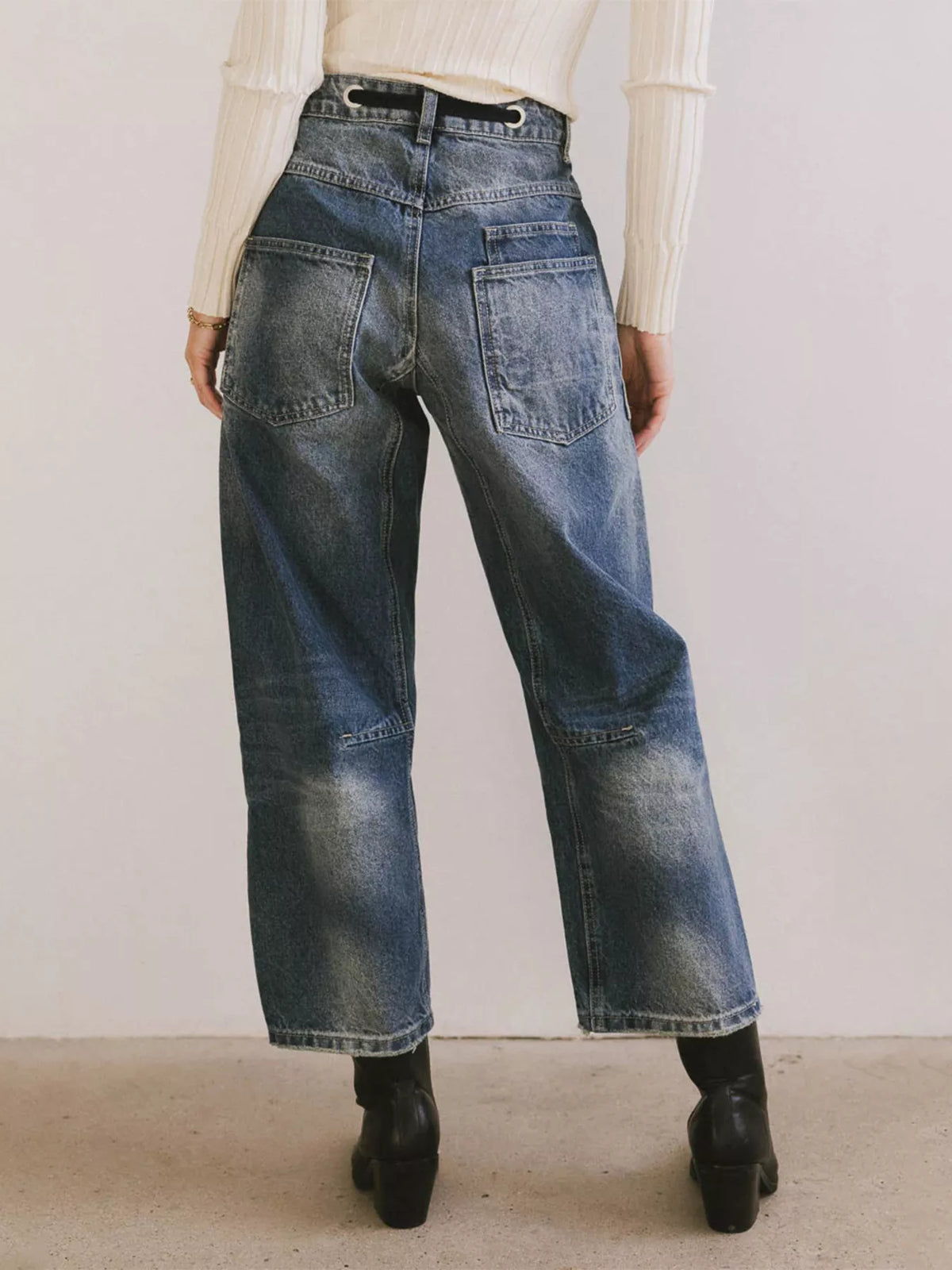Drawstring Wide Leg Cropped Jeans