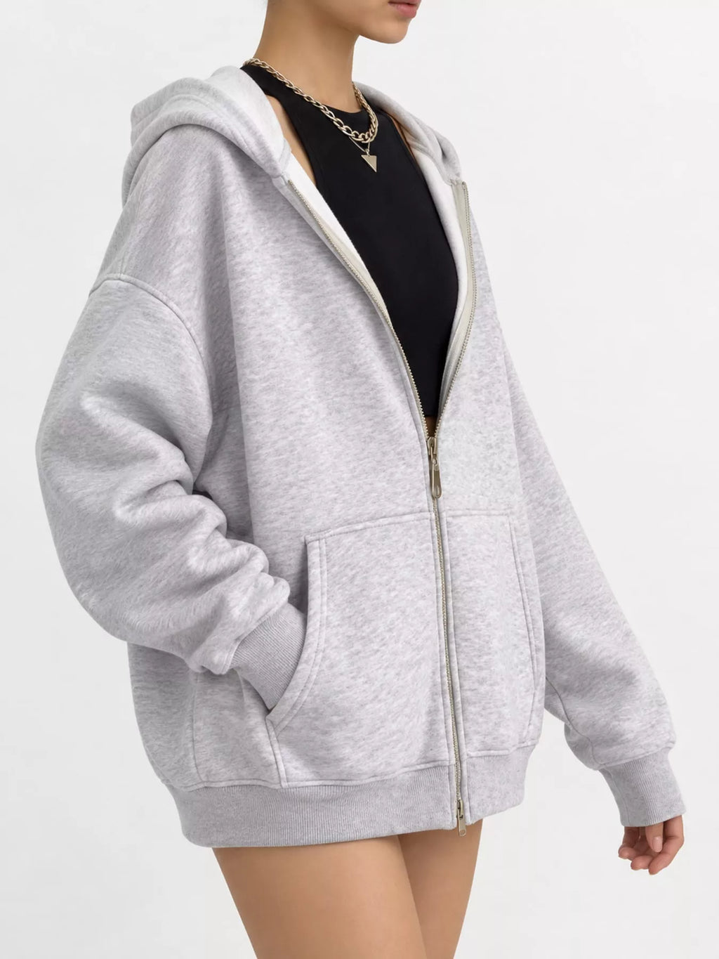 Full Size Zip-Up Dropped Shoulder Hoodie Plus Size