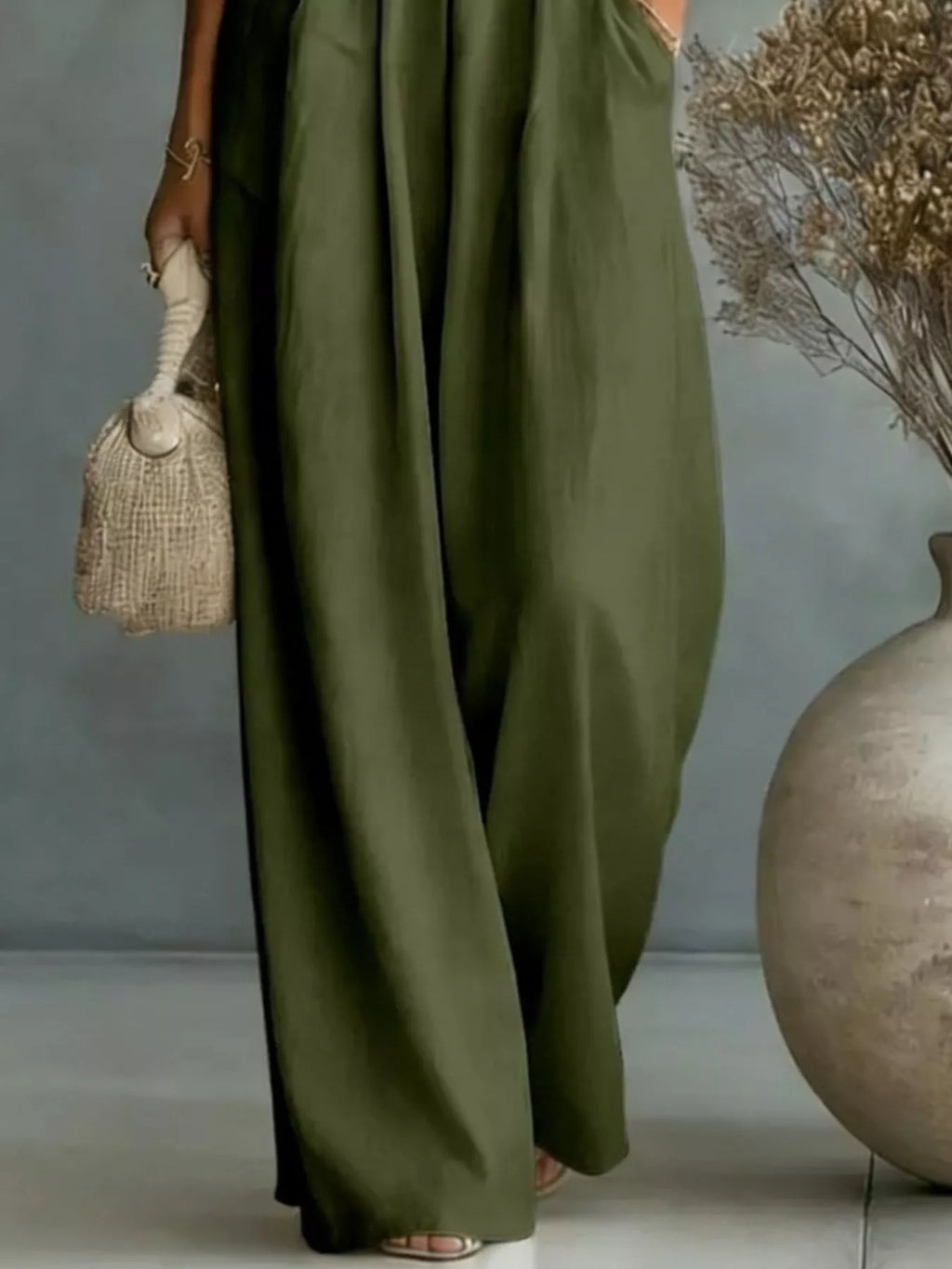 Full Size Half Sleeve Wide-Leg Jumpsuit Plus Size