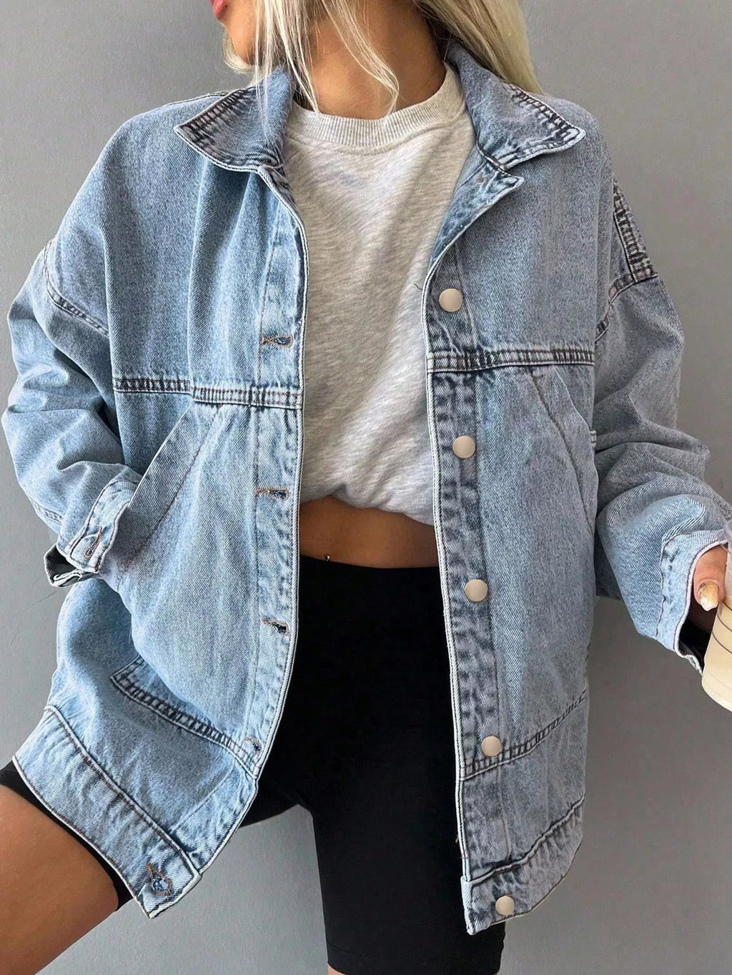 Button Up Dropped Shoulder Denim Jacket