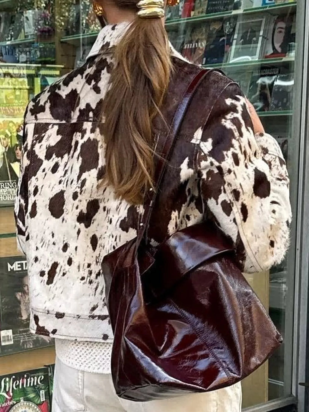Cow Print Button Up Jacket