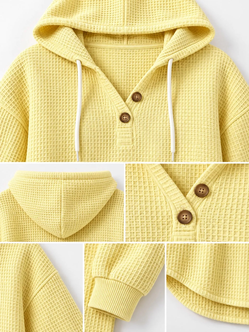 Full Size Waffle Knit Button Detail Hoodie Plus Size