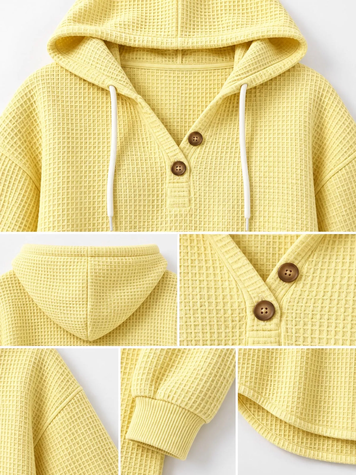 Full Size Waffle Knit Button Detail Hoodie Plus Size
