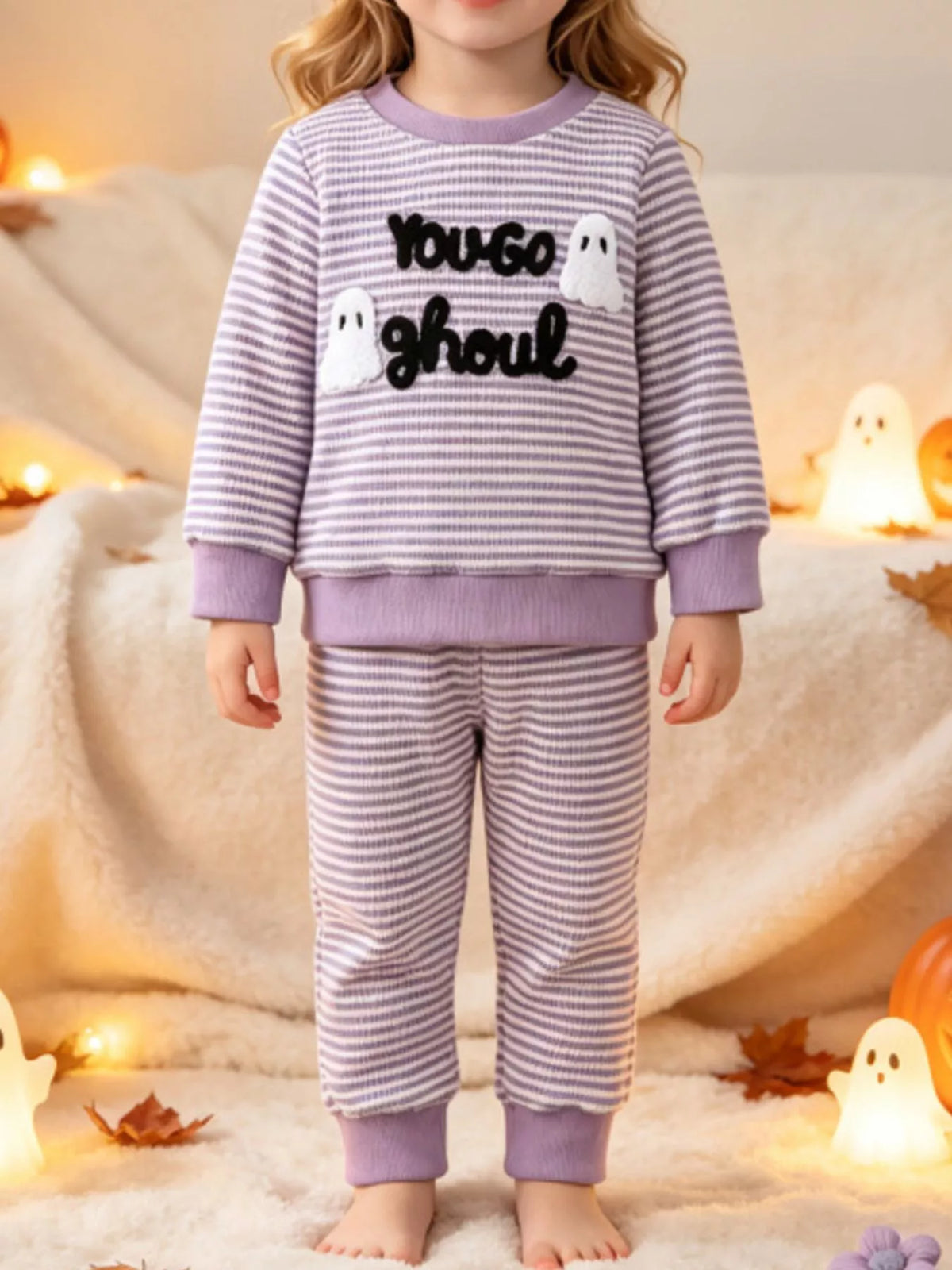 Children's Halloween Striped Ghost Top and Pants Set