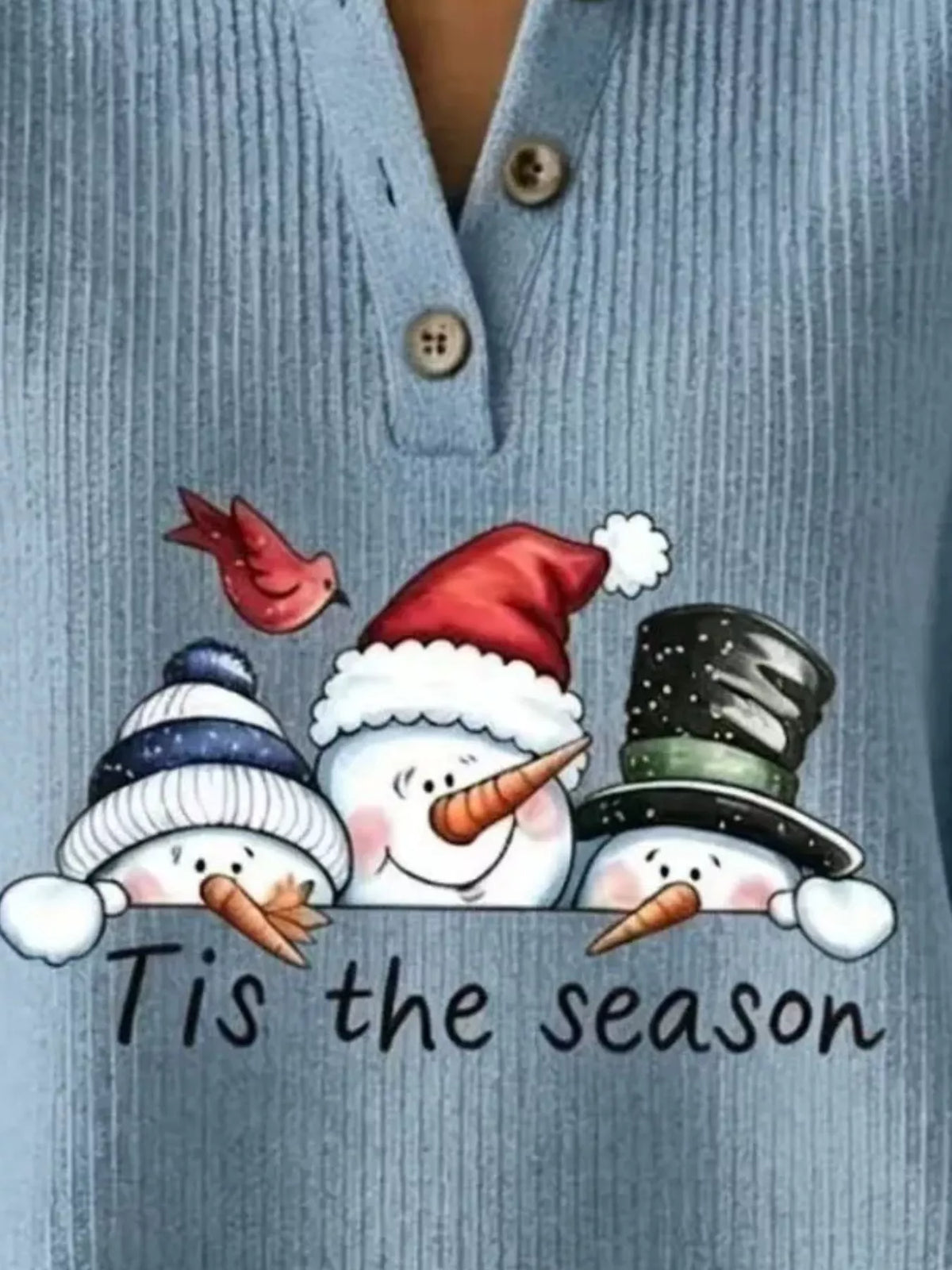 Full Size Christmas Themed Snowman Graphic Ribbed Henley Sweatshirt Plus Size