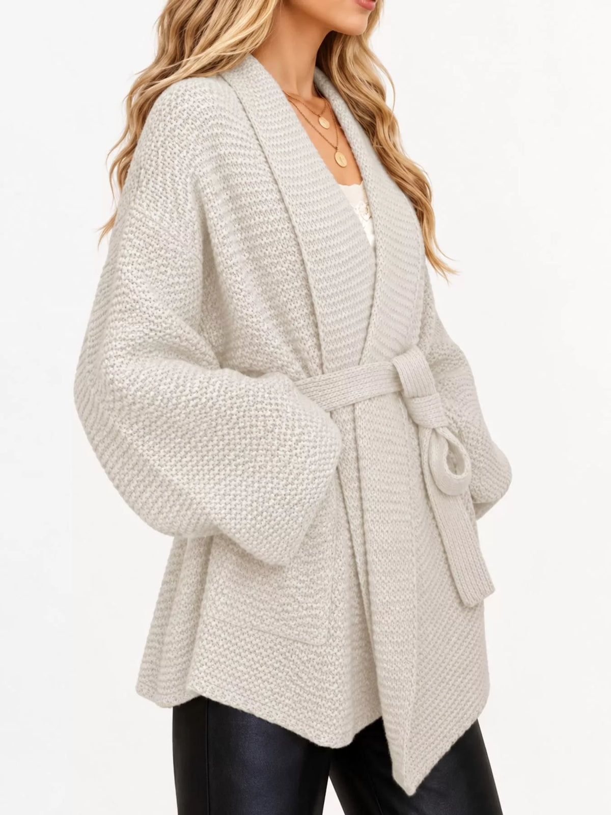 Full Size Belted Open-Front Knit Cardigan Plus Size