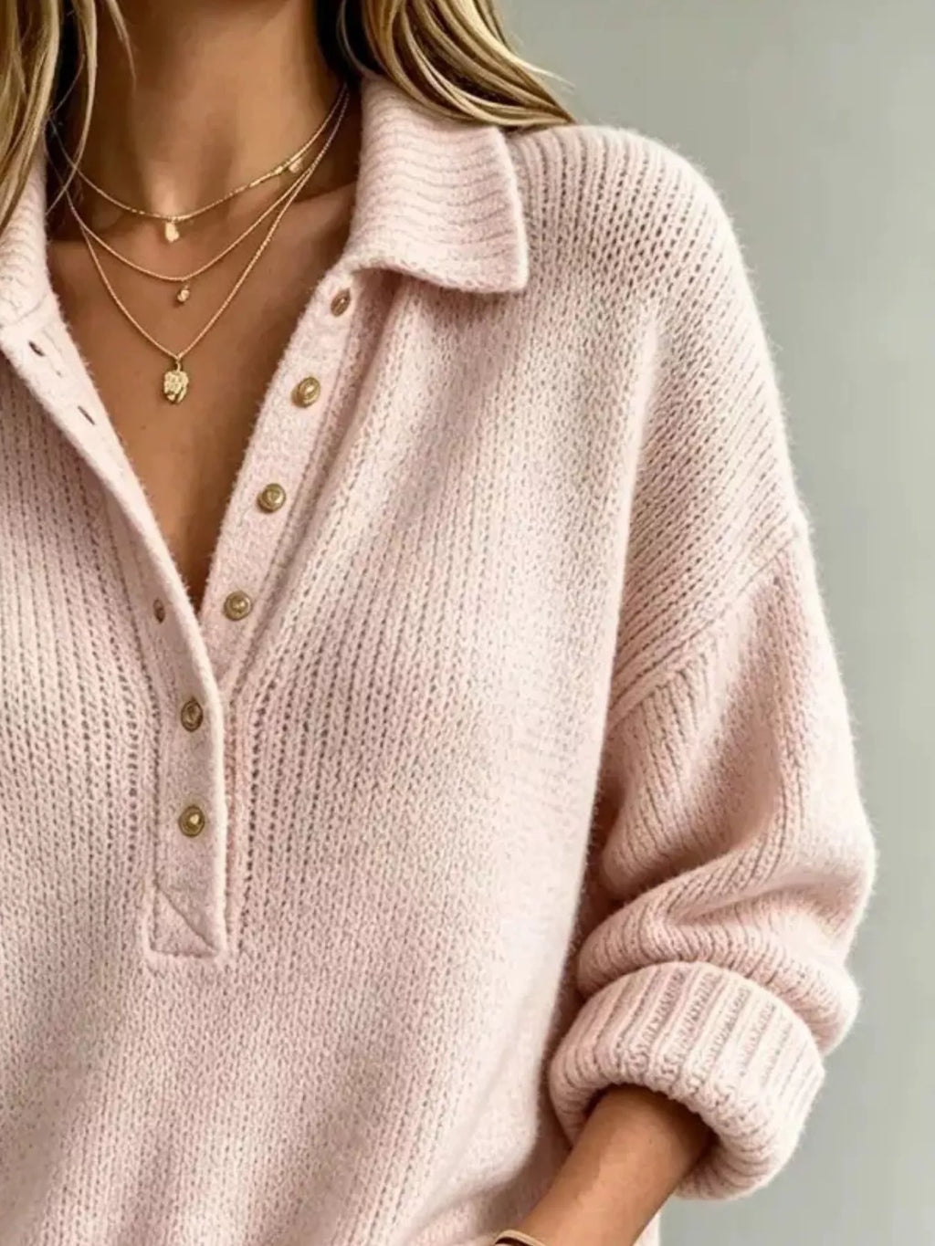 Full Size Button Detail Dropped Shoulder Sweater Plus Size