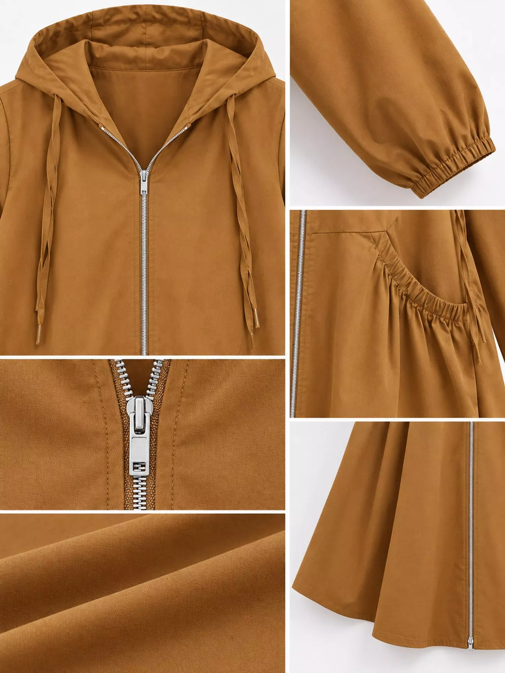 Plus Size Hooded Zip-Up Longline Windbreaker Outerwear