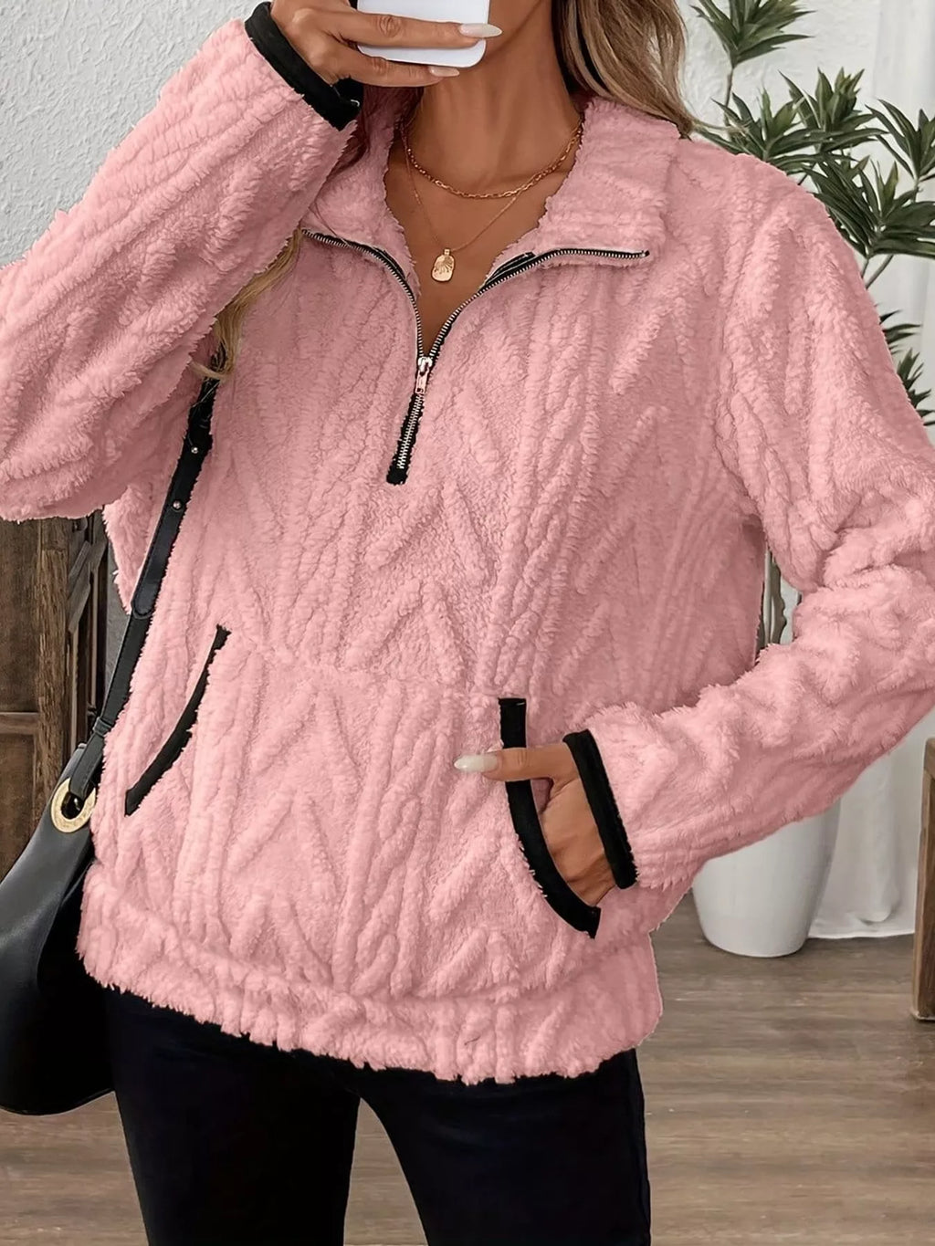 Full Size Quarter-Zip Sherpa Sweatshirt Plus Size