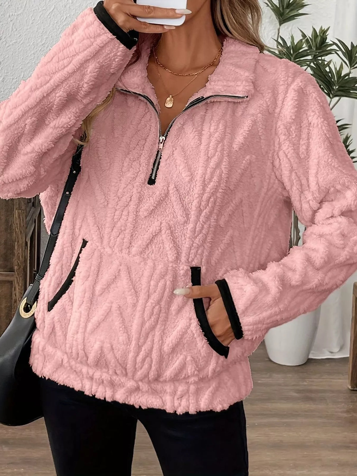 Full Size Quarter-Zip Sherpa Sweatshirt Plus Size
