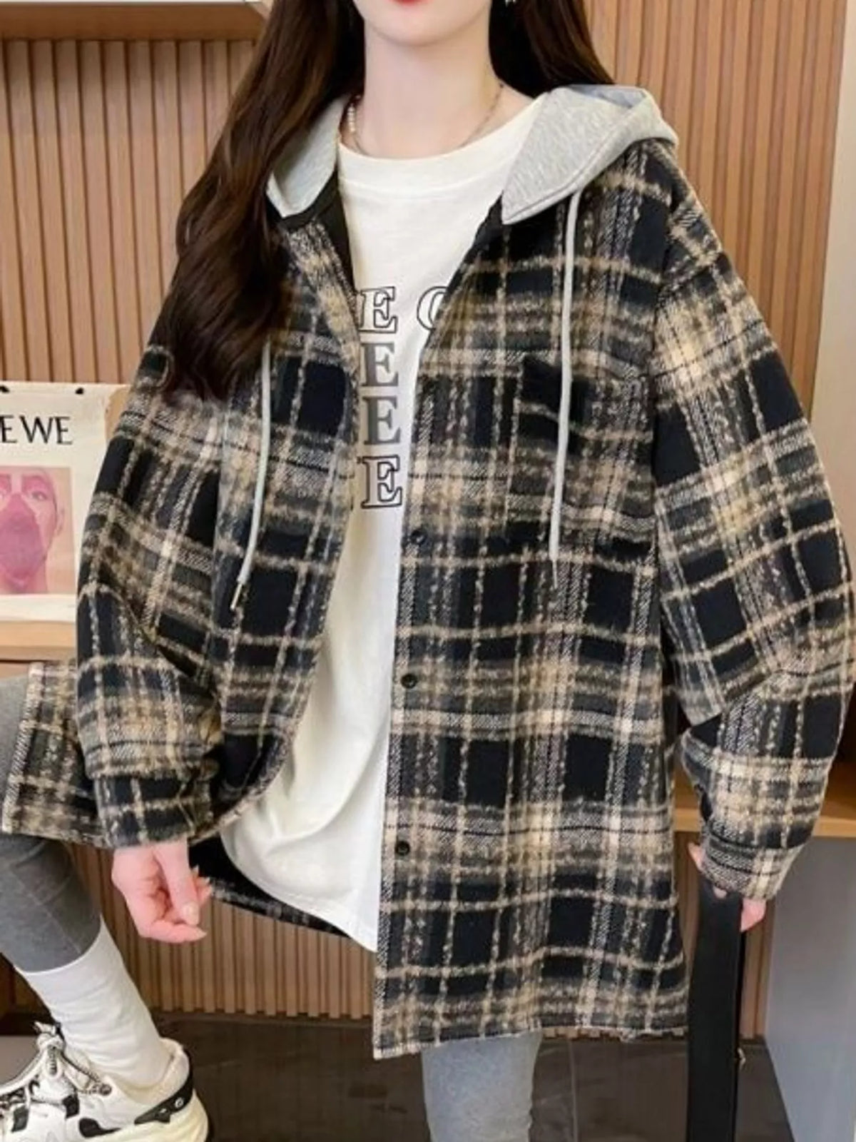 Plaid Button Up Hooded Shacket