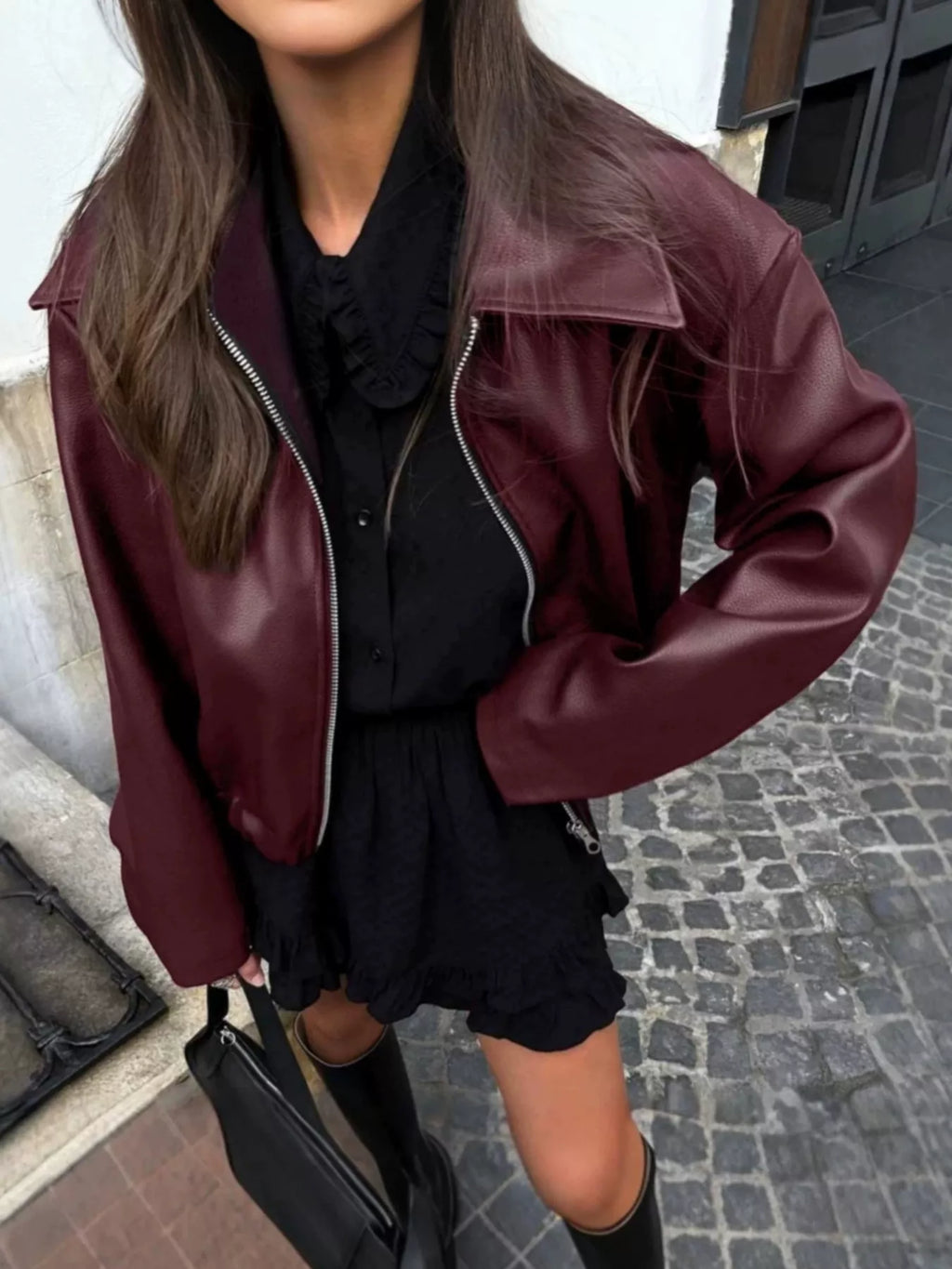 Faux Leather Zip Up Jacket
