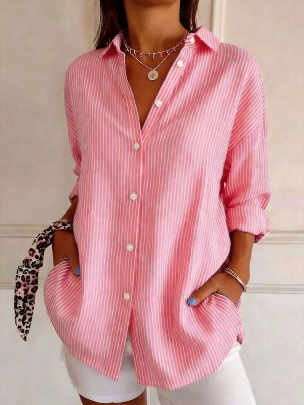 Full Size Striped Button-Down Long Sleeve Shirt Plus Size