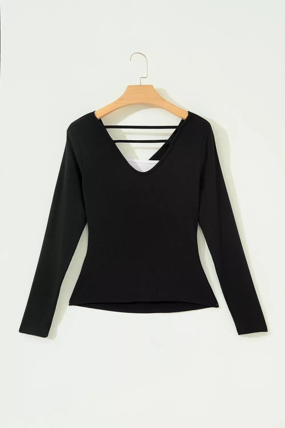 Color Block Drape V Neck Pleated Long Sleeve Top